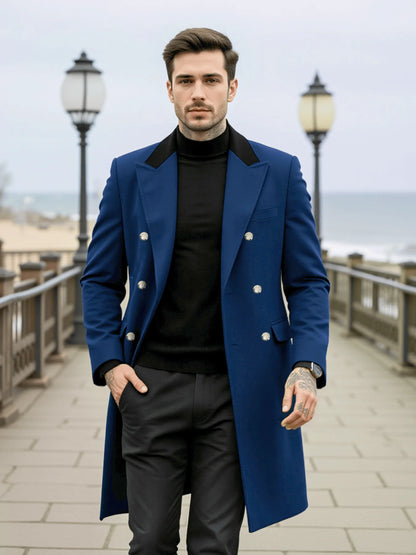Men's Double-Breasted Wool Overcoat Thickened for Extreme Cold Patchwork Windbreaker Coat Windproof Street Style Tailoring