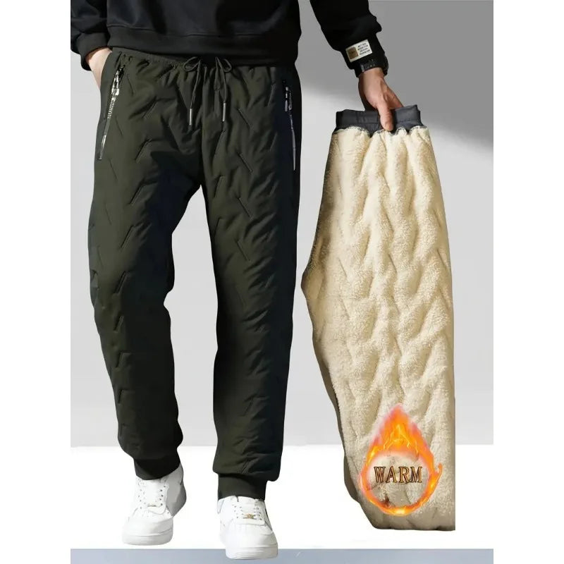 UETEEY Winter Thermal Fleece Pants Men Plush Lambswool Thicken Warm Waterproof Trousers Man Casual Windproof Joggers Sweatpants
