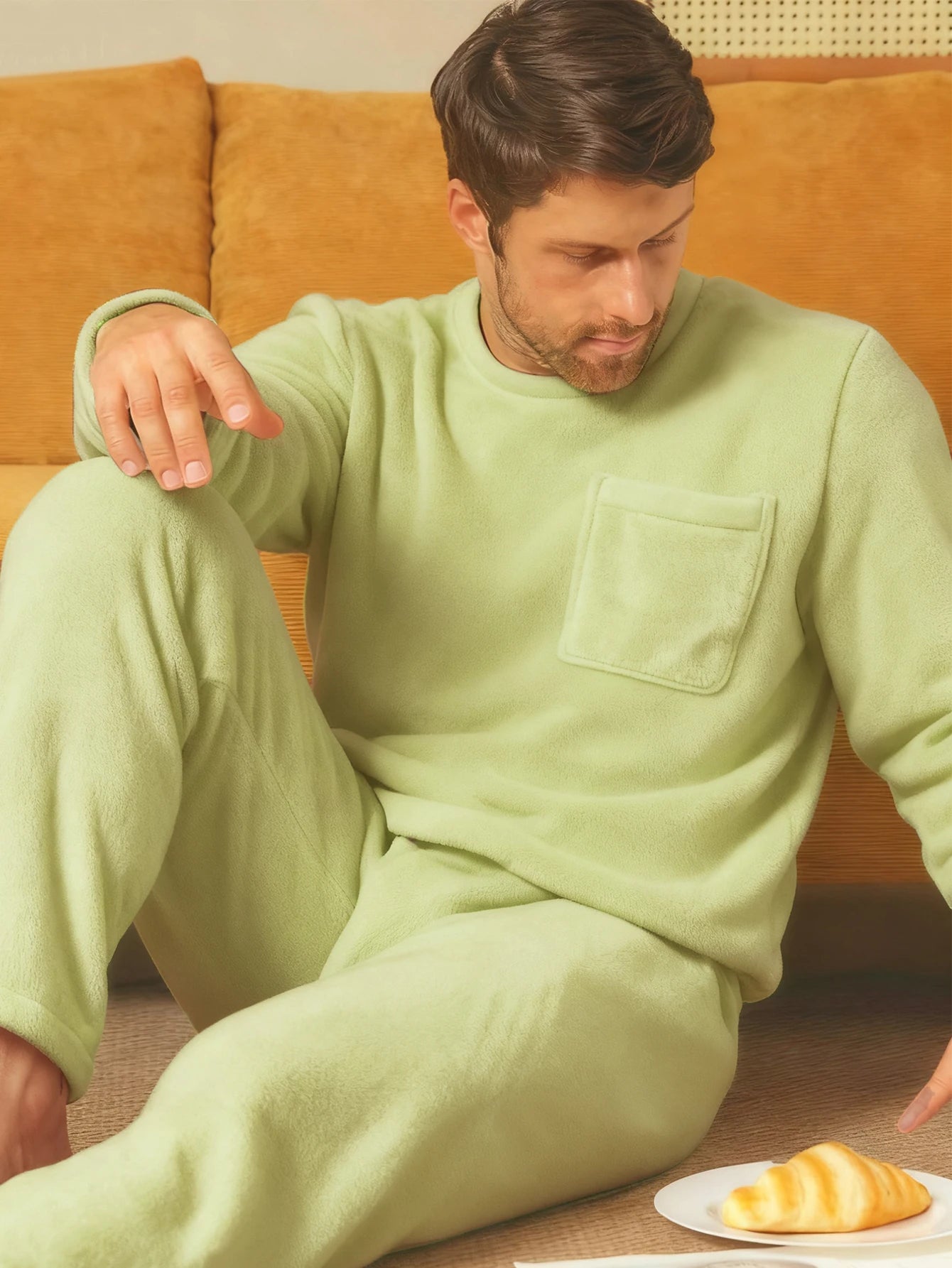 Men's Sleepwear Autumn/Winter Two Piece Set Coral Fleece Flannel Long Sleeve Long Pants Home Clothes with Thickened Velvet Set