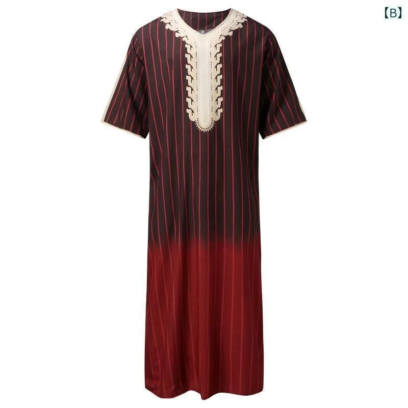 Men's Summer Islamic Robe 2026 Loose Moroccan Kaftan 3D Digital Print Middle East Traditional Muslim Thobe for Cultural Events