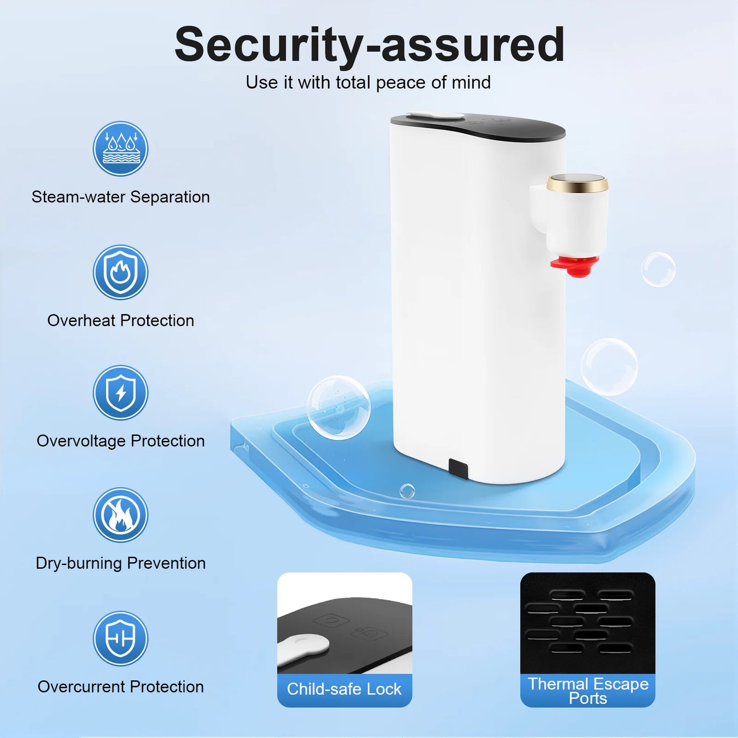 White Instant Hot Water Dispenser 5 Temperature Settings 1500W LED Display Portable Water Warmer 3 Usage Modes Countertop Baby Bottle Warmer Formula Maker Mineral Bottled Water Dispenser US Three pin Plug