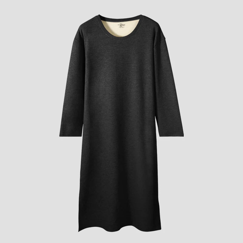 Men's autumn and winter long-sleeved one-piece nightgown, knee-length bathrobe, long one-piece home wear, wool and silk pajamas