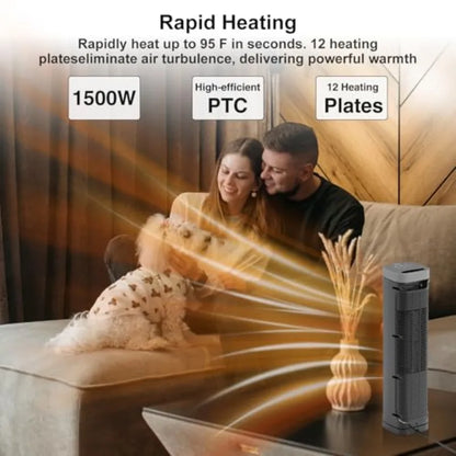 Portable Space Heater 1500W Ceramic Heating Fan with Thermostat Remote Control 3 Heating Modes 70° Oscillation Ideal for Office