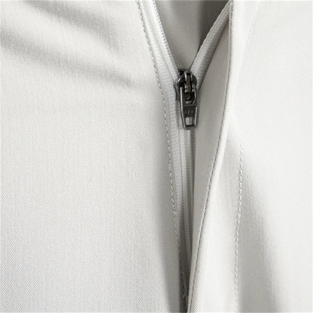 AIOPESON Spring Fit Slim Men’s Formal Pants Solid Color Zipper Pocket Business Casual Wrinkle Resistant Daily Trousers