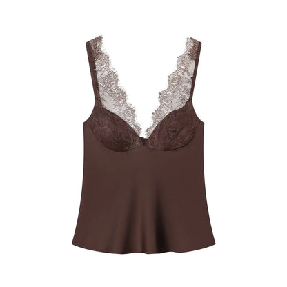 HH 2026 Summer Fashion Women's Slim Tank Tops Sleeveless Backless Solid Lace V Neck Shirt Female Sexy Party Causal Tops