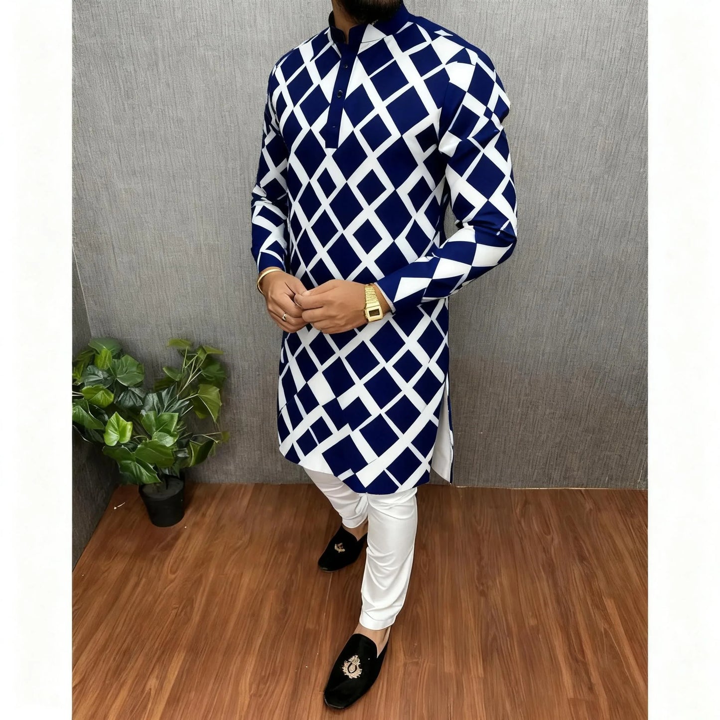 Men Digital Printed Kurta Vardha Regular Mandarin Collar Long Suitable Middle Eastern Tenue Marocaine Homme Men Muslim Clothing