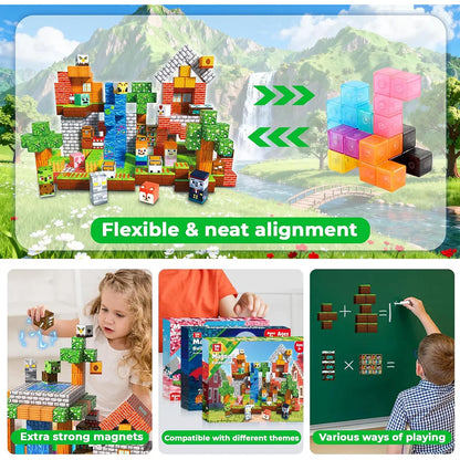 Magnetic Building Block Bricks Toy Mine Stacking World DIY Creative Architecture Model Set Educational Kids Gifts for Boy Girls