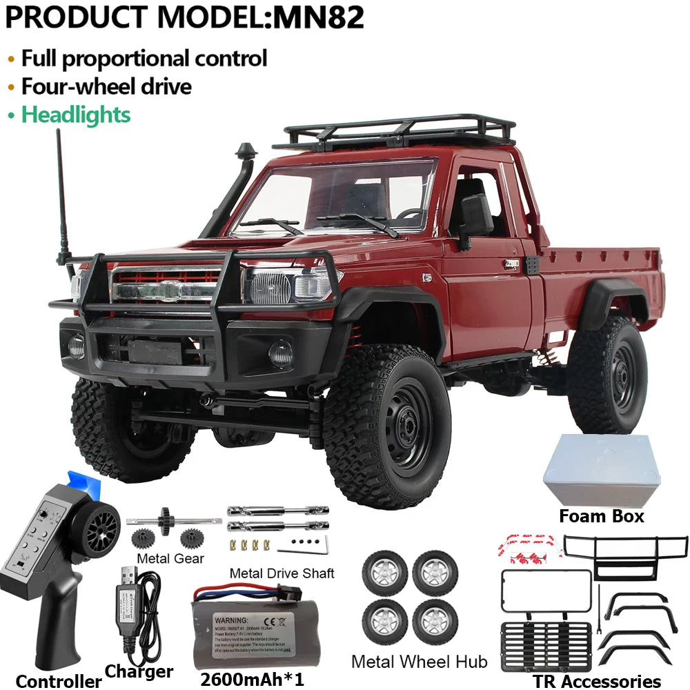 MN82PRO MN82 1/12 RC Car 4WD 2.4G Remote Control Car Simulation Classic All-terrain Off-road LED Light RC Truck Toys As Kid Gift