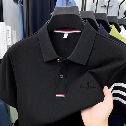 High Quality Men's 100% Cotton Polo Shirt Solid Color Printed Short Sleeved Lapel T-shirt Business Casual Fashion Men's Clothing