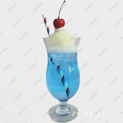 Blue Soda Drink Cup Craft Soda Ice Cream Topping Glass Cup Creative Gift Handicraft Desk Ornaments Girls Room Decoration Gift
