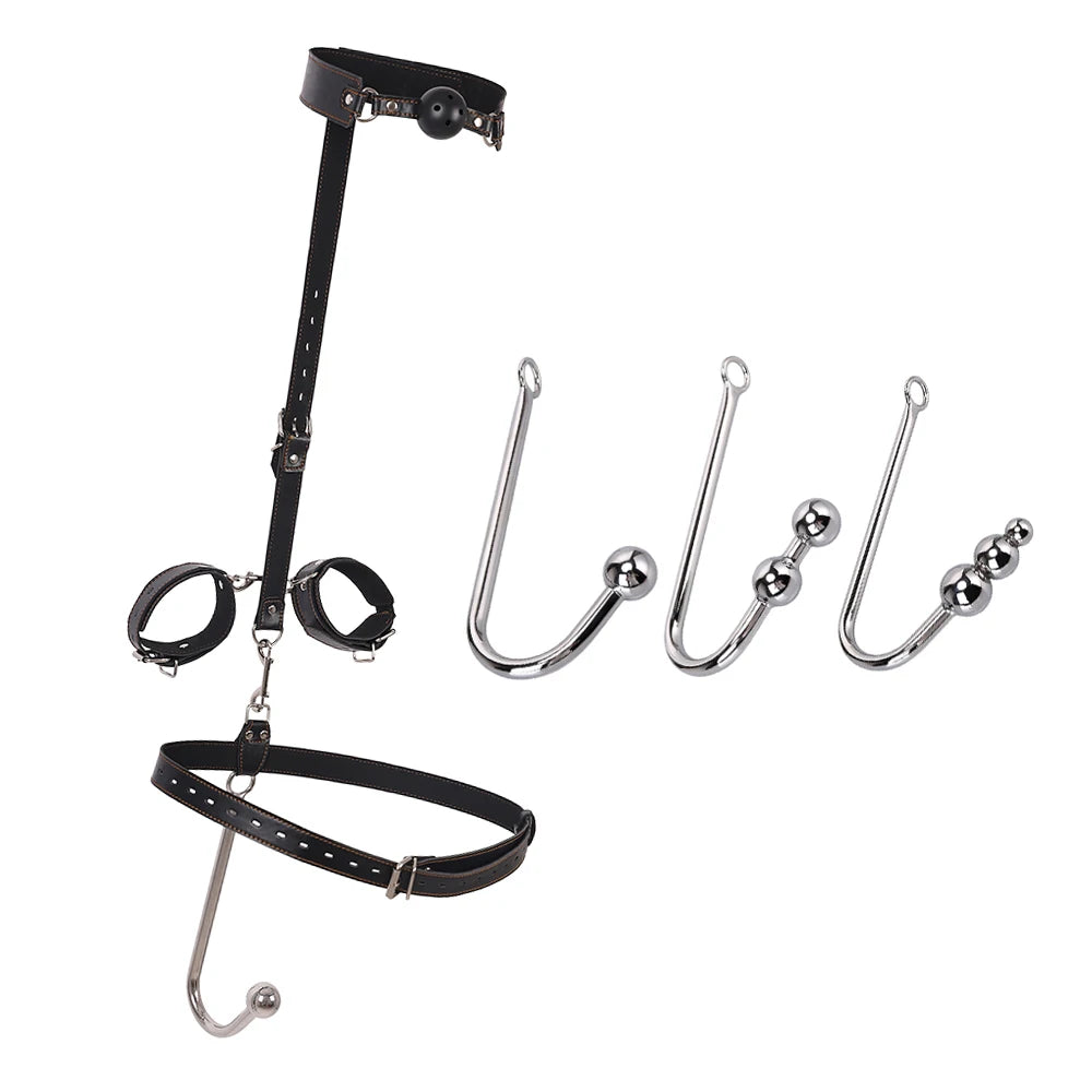 BDSM Sex Toys Adjustable Size Leather Collar Neck Bondage Kit Anal Hook Metal Butt Plug MAdult Games Couple Flirt Sex Toys