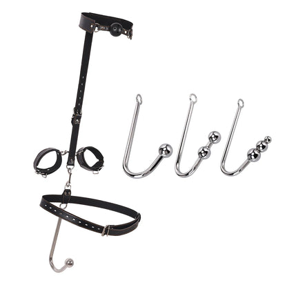 BDSM Sex Toys Adjustable Size Leather Collar Neck Bondage Kit Anal Hook Metal Butt Plug MAdult Games Couple Flirt Sex Toys