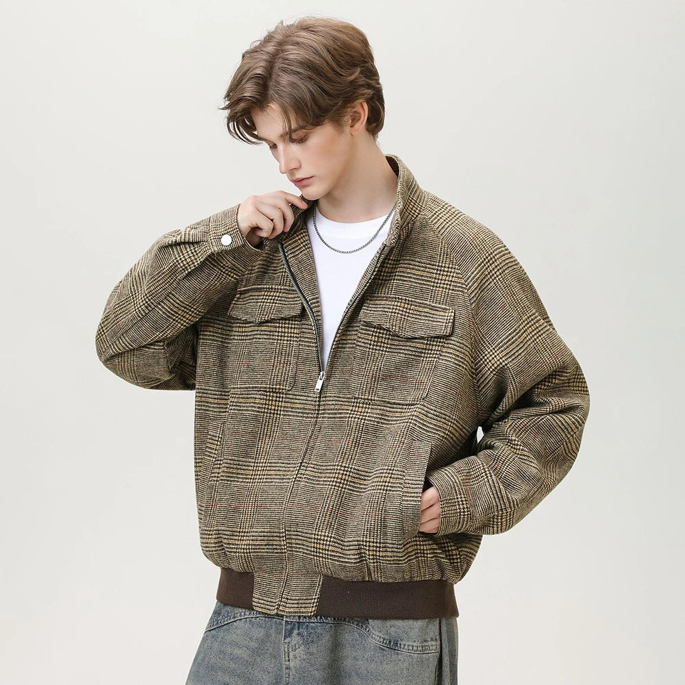 TFETTERS Autumn Winter 2026 Houndstooth Jacket Man Retro Plaid Coats Man Casual Loose Double Pocket Designer Men's Wear
