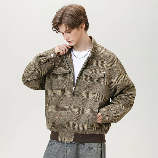 TFETTERS Autumn Winter 2026 Houndstooth Jacket Man Retro Plaid Coats Man Casual Loose Double Pocket Designer Men's Wear