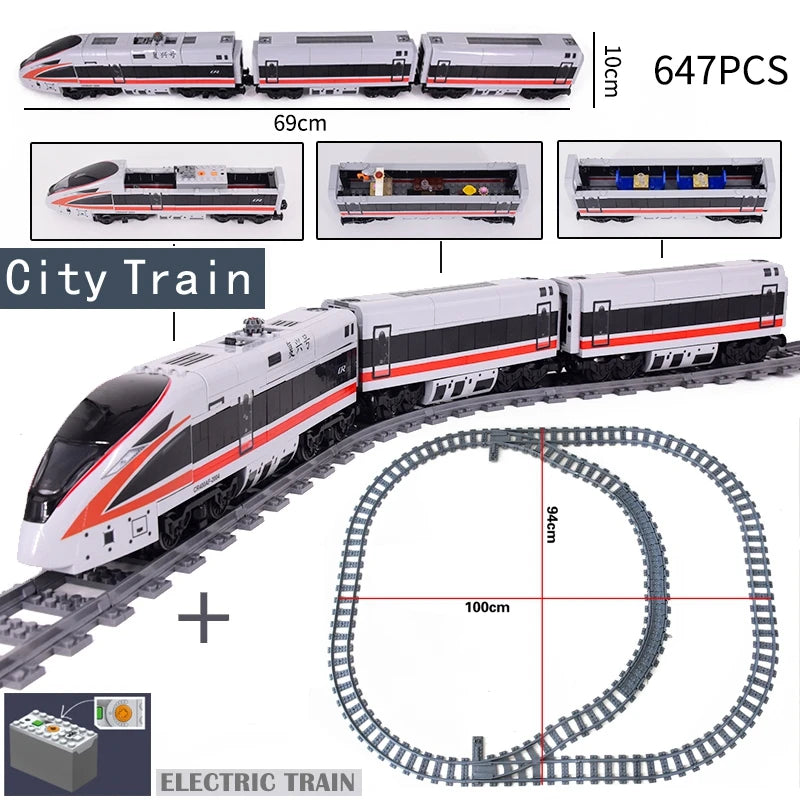 City Trains Flexible Tracks Forked Straight Curved Rails Switch Building Block Bricks High-Tech Creative Toys for kids gifts