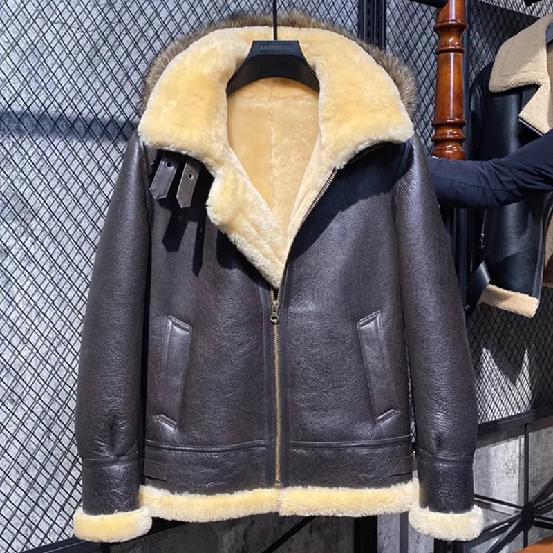 AYUNSUE Natural Real Sheepskin Fur Coat 2024 Winter Jacket Mens Fur Jackets Coats Fashion Genuine Leather Jacket Men Clothing