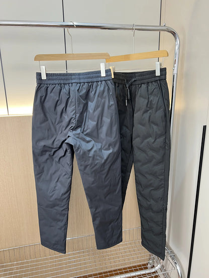 Men's Winter Casual Lightweight 90 Duck down Pants Elastic Waist Straight Leg Long Trousers Fashionable Urban Style Pure Color