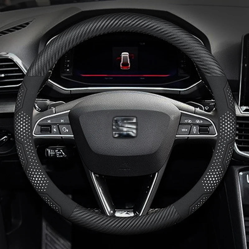 For SEAT Leon Ibiza FR 2 Ateca Arona Exeo Arosa Tarraco Mii Carbon fiber Suede Leather Car Steering Wheel Cover Auto Accessories