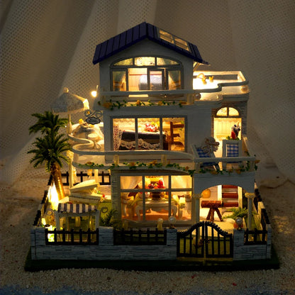 New Diy Wooden Mini Seaside Villa Miniature Building Kits Doll Houses With Furniture Casa Dollhouses For Friends Birthday Gifts