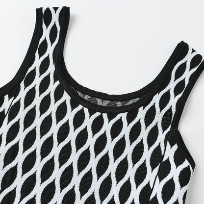 2026 Black/White Patchwork Knitting Women dress Fashion O Neck Sleeveless Dresses For Womens 51907