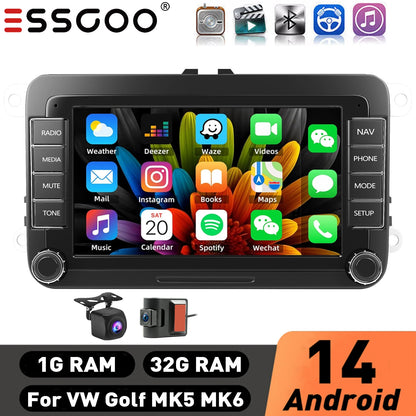 7" Car Stereo Android 14 For VW Volkswagen Jetta Passat Golf MK5 MK6 Apple Carplay GPS Navigation FM Radio WiFi SWC Head Unit BT