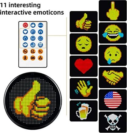 Car LED Interactive Screen Round Devil Eyes LED Sign Smart LED Display APP Remote Control Front Rear Windshield DIY Graffiti