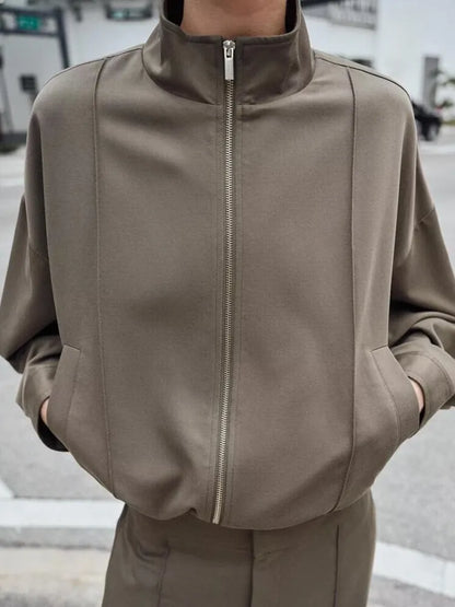Women's Pilot Jacket Coat High Waist Commute Line Decor Straight Leg Pants Two Piece Set Long Sleeve Stand Collar Jacket