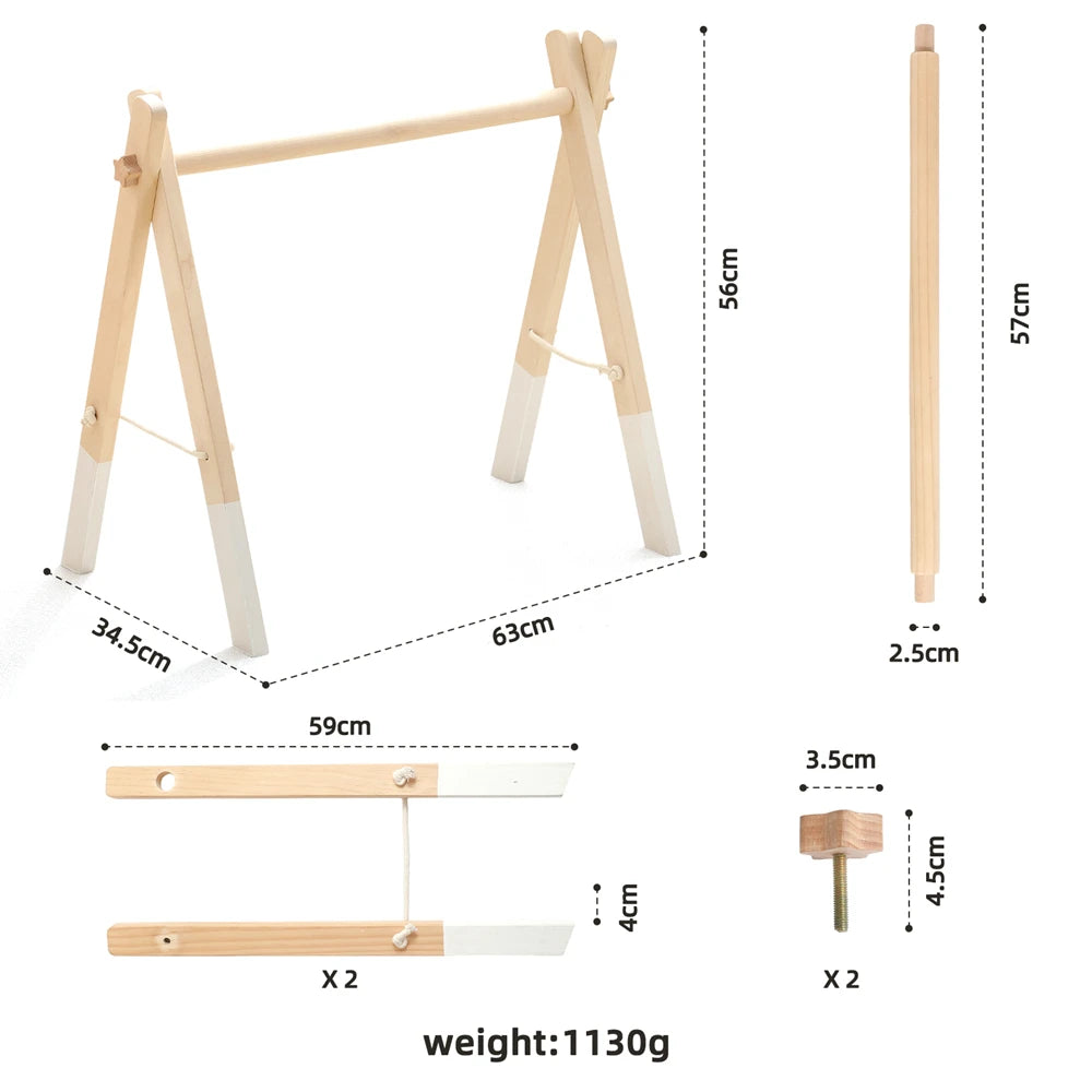 Foldable Baby Play Gym,0 Months Wooden Infant Activity Gym Hanging Toys Tool-Free Assembly Gym,Great for Newborn Development