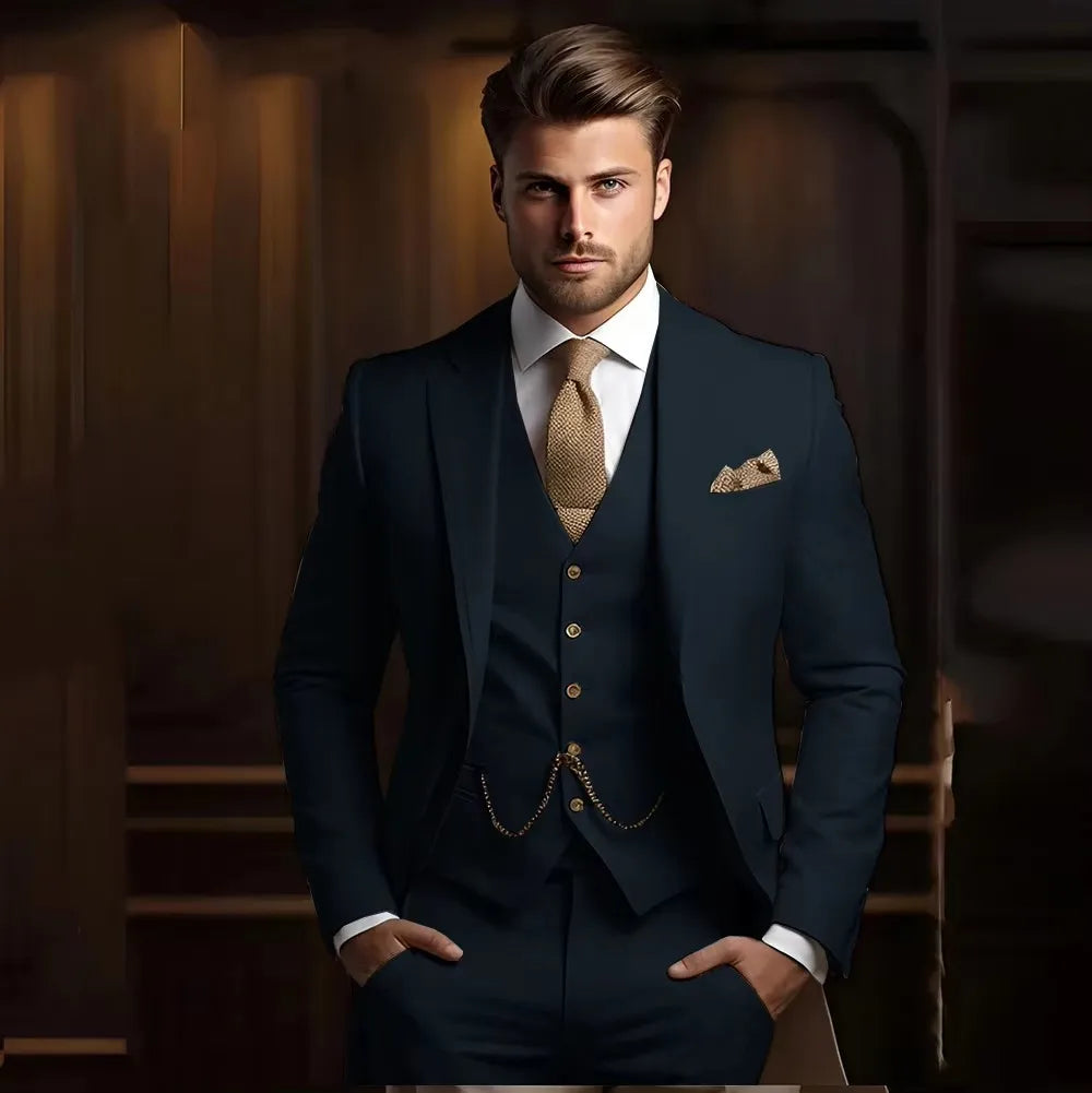 High Quality Black Men's wedding Suits Smart Cusual 3 Piece Custom Slim Fit Male Blazer Wedding Groom Tuxedos Costume Homme