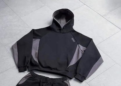 New European and American Ins color blocked embroidered personalized hoodie y2k fashionable casual sports style pants set
