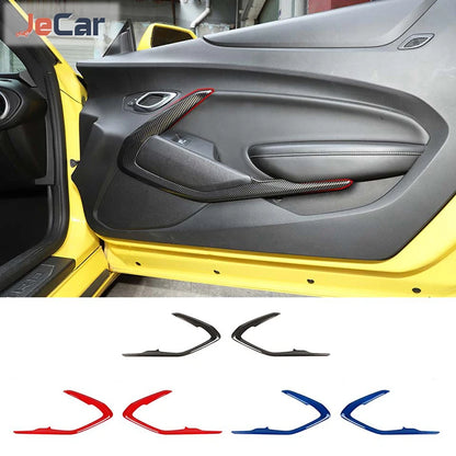 JeCar Carbon Fiber Car Interior Door Strips Decor Protect Cover Trim Stickers ABS For Chevy Camaro 2016 UP Inner Accessories