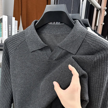 Men's 100% Cotton Long Sleeve Polo Shirt Pineapple Texture Seagull Collar Shape Retaining Wrinkle-Free Hot Seller Casual Fashion
