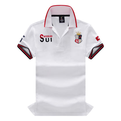 New Swiss Polo Shirts Men Short-Sleeved Polo Collars Fashionable Casual Sporty High-End Pure Cotton Micro Elastic Embroidery