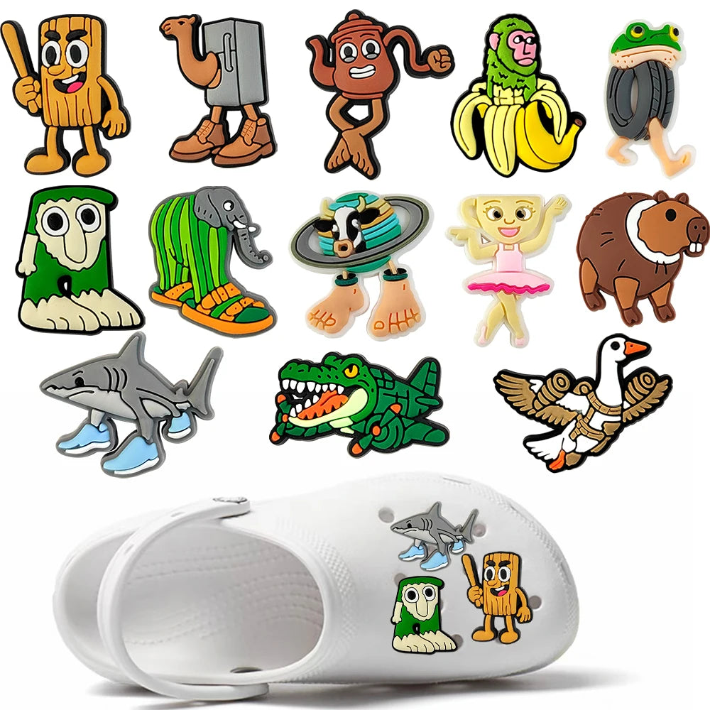 1-100PCS Italian Brainrot Funny Animal Shoe Charms Cartoon Clog Sandal Wristbands Decorations Shoes Ornaments Buckle Kids Gifts
