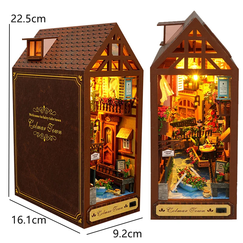DIY Wooden Dollhouses Bookend 3D Puzzle Hand Assembly Miniature Doll House Model Home Decor Building Toys For Xmas Black Friday