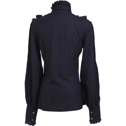 2026 Summer New Arrival Women's Vintage Ruffle Collar Shirt High Neck Lace Trim Button Down Shirt Elegant Gothic Blouse Tops