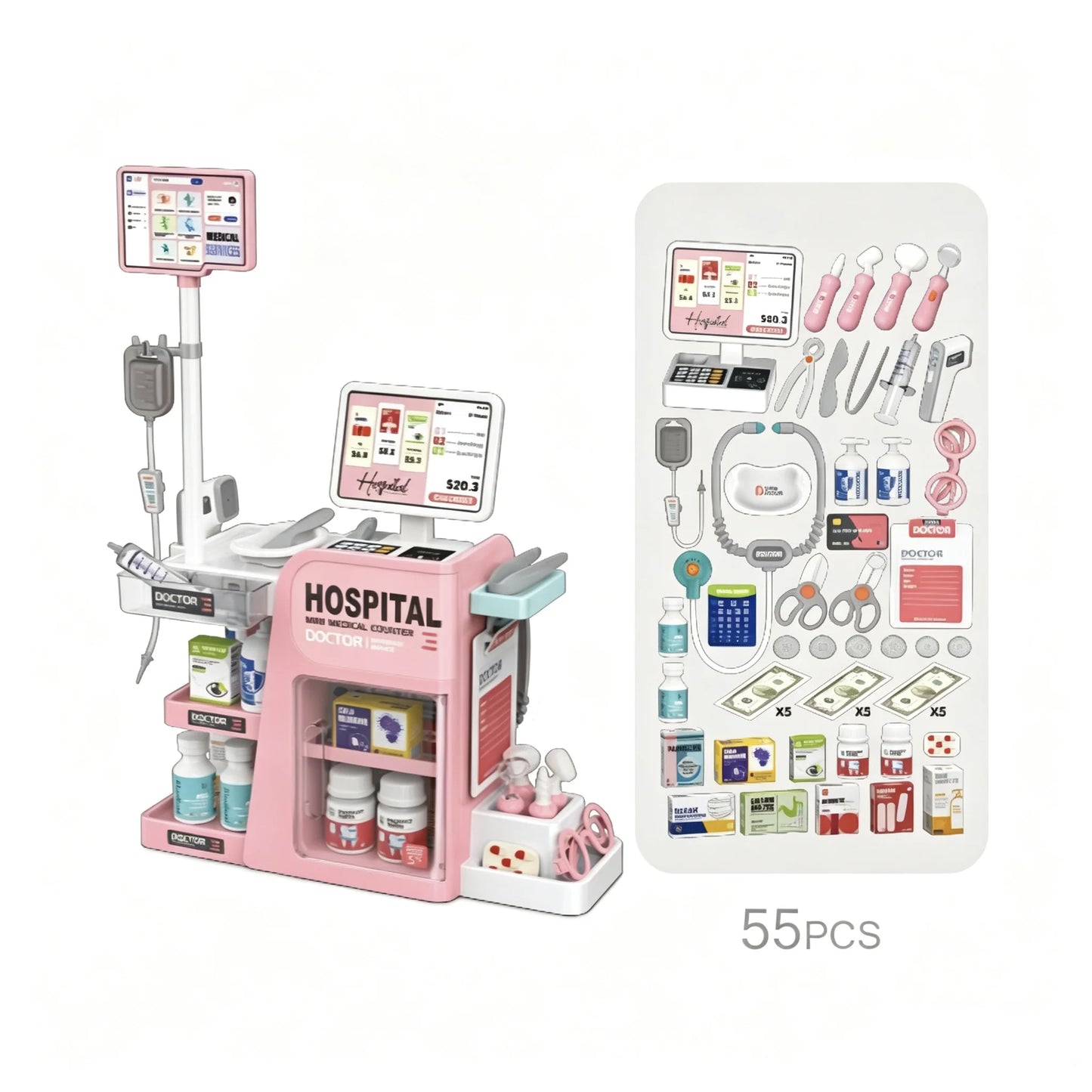 Kids Doctor Hospital Playset, Pretend Medical Station Toy, Doctor Tools, Nurse Play Gift Boys Girls Ages 3+