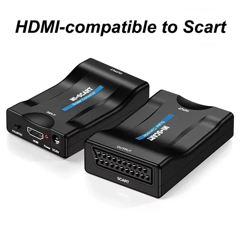 HDMI-compatible to SCART Video Audio Converter With Power Adapter For HDTV Sky Box DVD Television Signal 1080P Upscale Converter