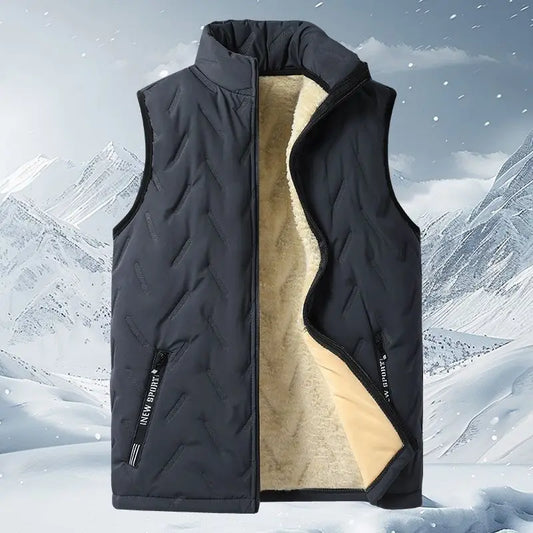 Winter Men Sleeveless Coat Fleece Casual Outwear Warm Thicken Windproof Snow Waistcoat Stand Collar Zipper Woolen Jackets Vest
