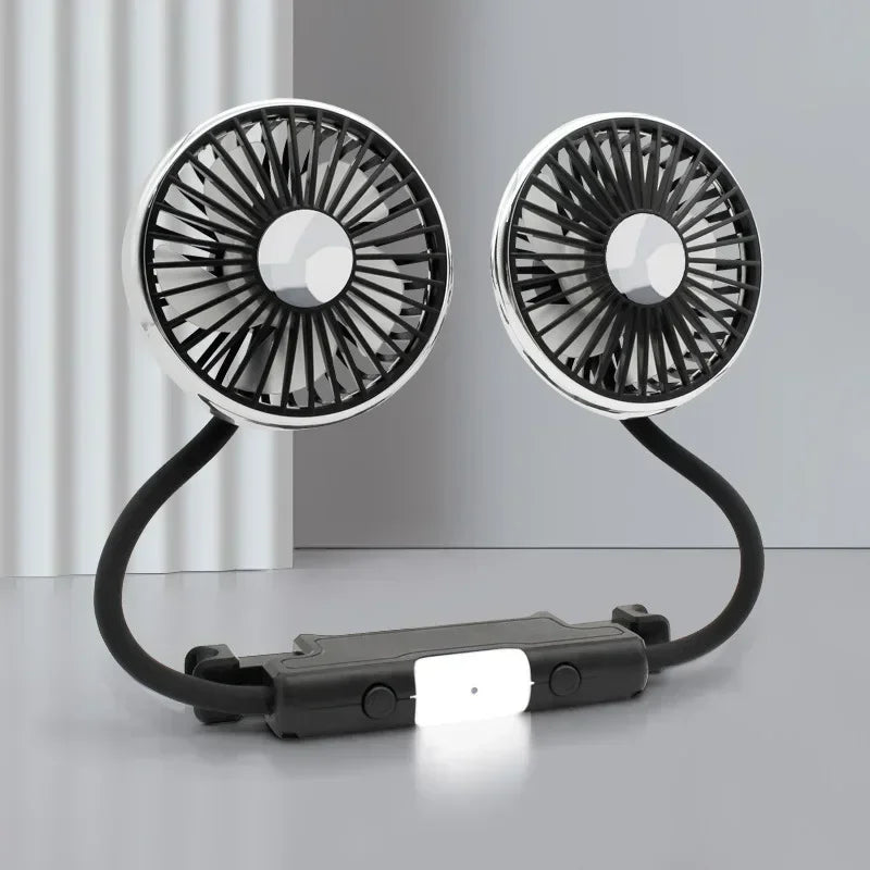 360° Rotation Double Head Car Back Seat Fan 3-speed Wind Adjustment USB Auto Cooling Fans for Summer Car Accessorie