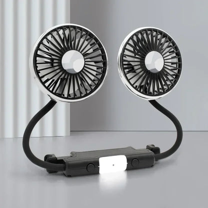 360° Rotation Double Head Car Back Seat Fan 3-speed Wind Adjustment USB Auto Cooling Fans for Summer Car Accessorie