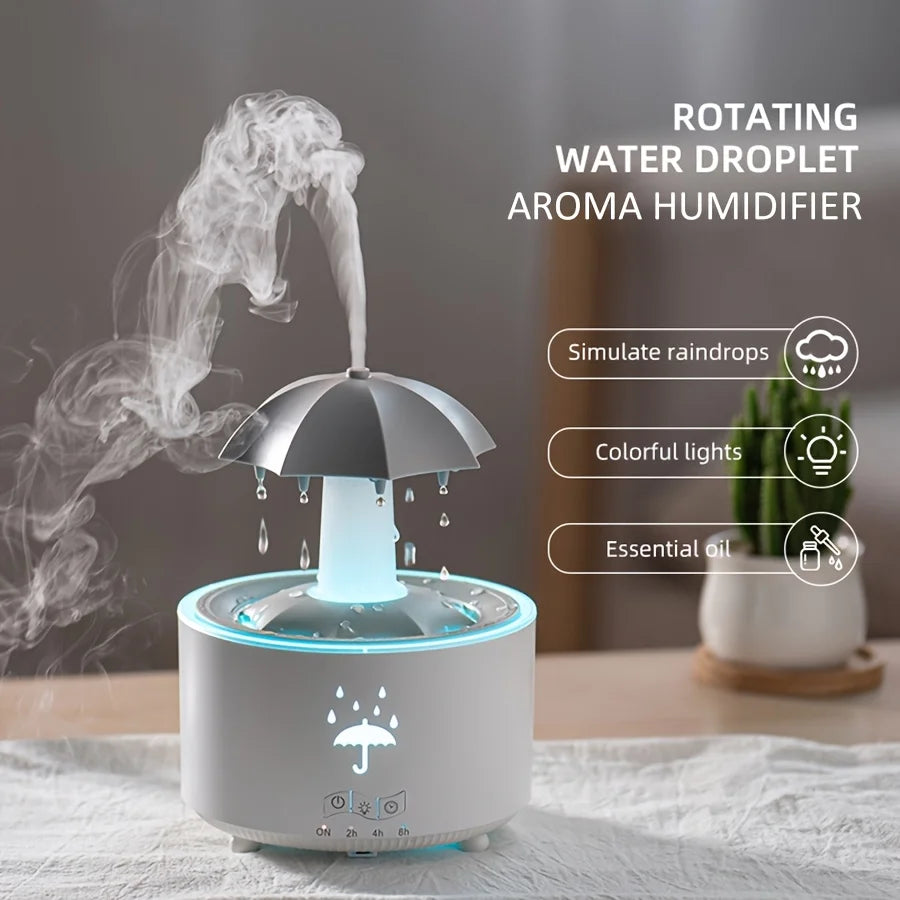 Rotating Raindrop Humidifier, Cool Mist Air Humidifier with Remote, Colorful Night Light, Essential Oil Diffuser, Auto-Off