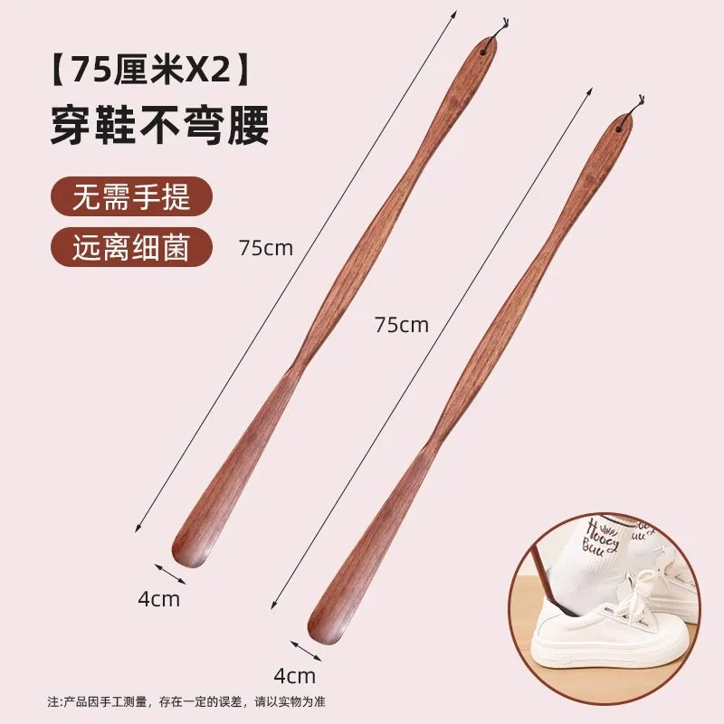Long Handle Wooden Shoe Horn Natural Wood No Bend Waist Shoe Scraper Household Essential for Pregnant Women Shoe Insertion Tool