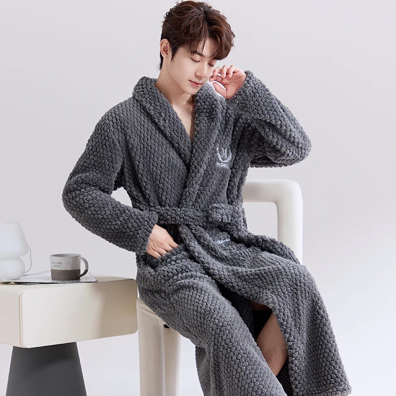 Thiened Coral Fce Robe Long Plu Spwear for Couples Autumn Winter Sle Home Clothes Outerwear Polyester Fiber