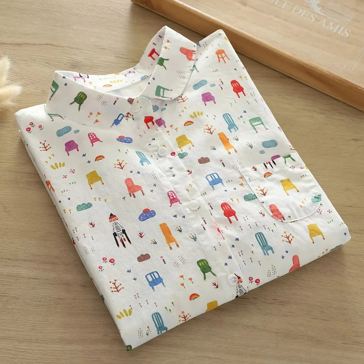 Vacation Style Colorful Printed Shirt Women 2024 New Fresh Loose Women's Casual Shirt & Blouses Lady Long Sleeve Tops Clothes