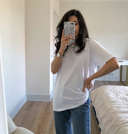 Simple White Oversize T-shirts For Women Cotton Summer Green T Shirts Women Short Sleeve Loose Blue T Shirt Women Yellow Top Tee