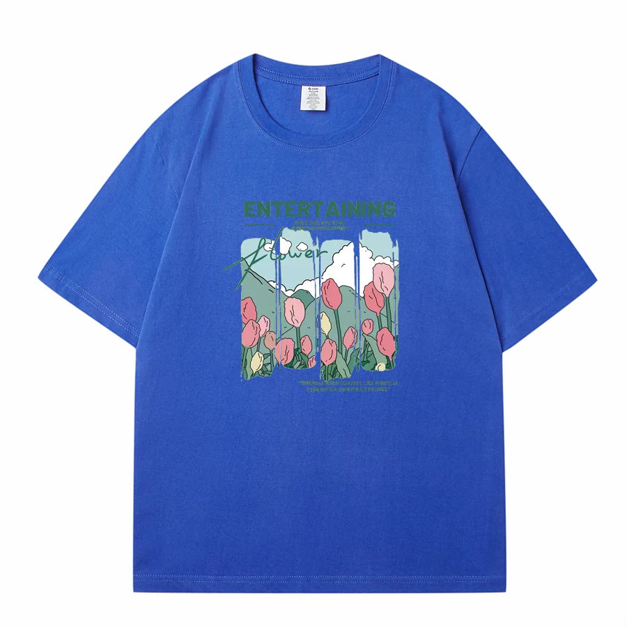 WAVLATII Women New Comics Flowers Printed T shirts Female Beige Streetwear Summer Tees Lady Casual Short Sleeve Tops WT2329