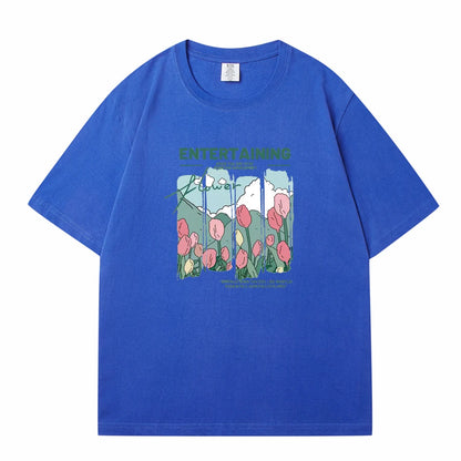 WAVLATII Women New Comics Flowers Printed T shirts Female Beige Streetwear Summer Tees Lady Casual Short Sleeve Tops WT2329