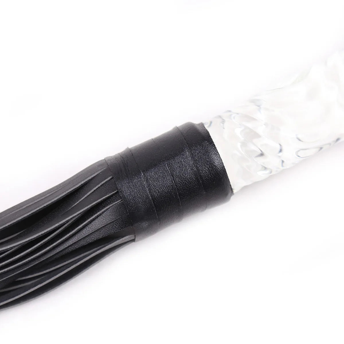 Luxury Crystal Glass Handle Flogger Whip – Premium Leather BDSM Bondage Toy for Couples, Sensory Play & Roleplay Black Straps,