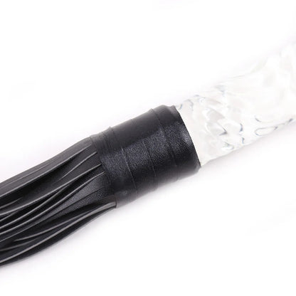 Luxury Crystal Glass Handle Flogger Whip – Premium Leather BDSM Bondage Toy for Couples, Sensory Play & Roleplay Black Straps,